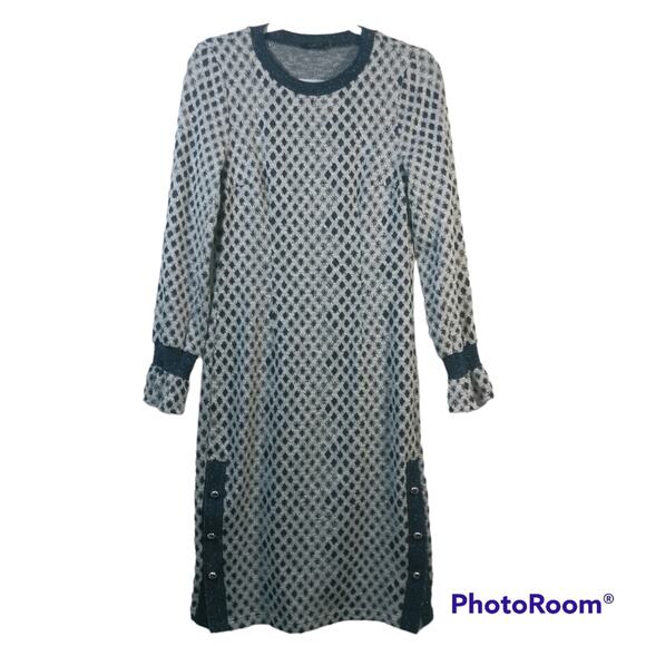 EOLA Dresses & Skirts - EOLA Blue Silver Diamond Print Sweater Dress Size 46